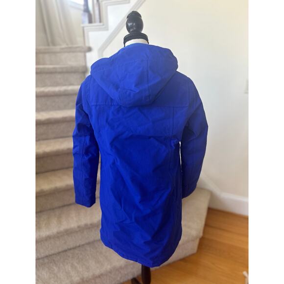Lands End Cobalt Blue Toggle Button Fisherman Fleece Lined Rain Coat - Picture 3 of 8